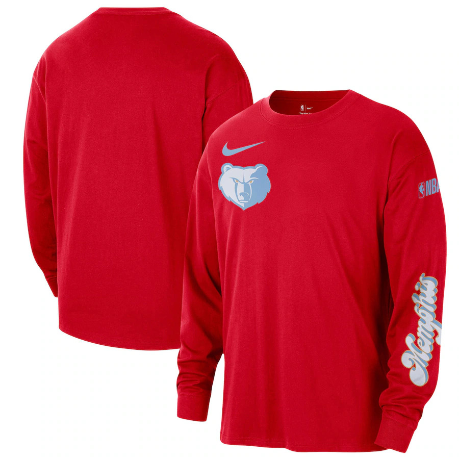 Men's Memphis Grizzlies Red 2024/25 City Edition Essential Logo Long Sleeve T-Shirt Men's Memphis Grizzlies Red 2024/25 City Edition Essential Logo Long Sleeve T-Shirt